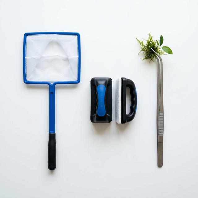 Аксесуари для догляду: сачок, скребок, пінцет