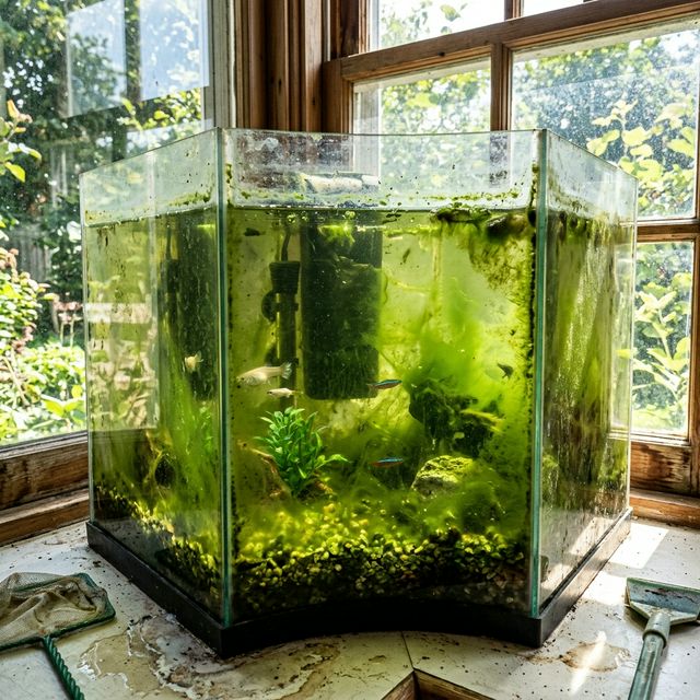 Водорості на склі акваріума через сонячне світло