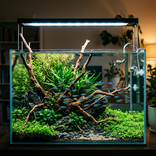 Готовий акваріум з рослинами та рибами