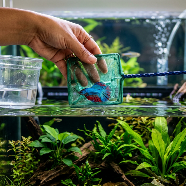 Пересадка риби в акваріум за допомогою сачка