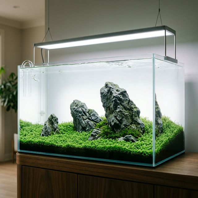 Акваріум у стилі Івагумі з камінням та газоном