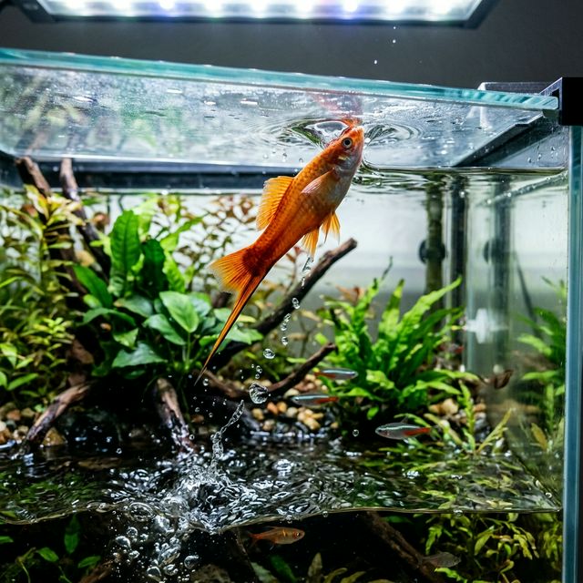 Риба, що вистрибує з акваріума