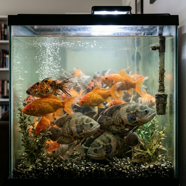 Перенаселений акваріум з великою кількістю риб