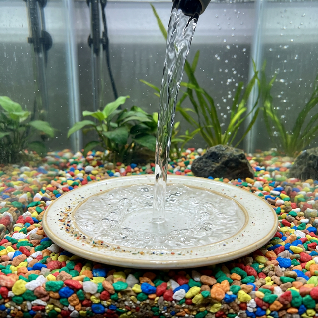 Наливання води в акваріум через керамічну тарілку