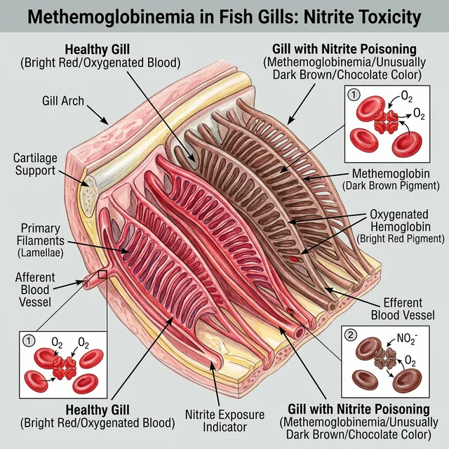 Бурі зябра при отруєнні нітритами