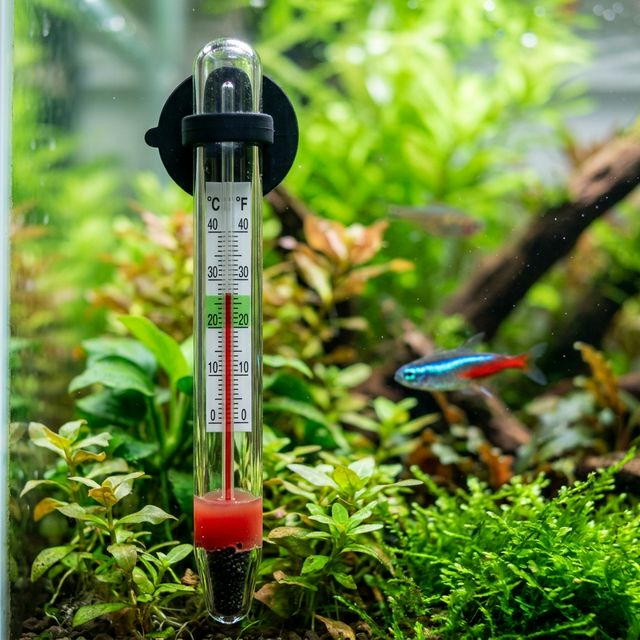 Класичний скляний спиртовий термометр в акваріумі