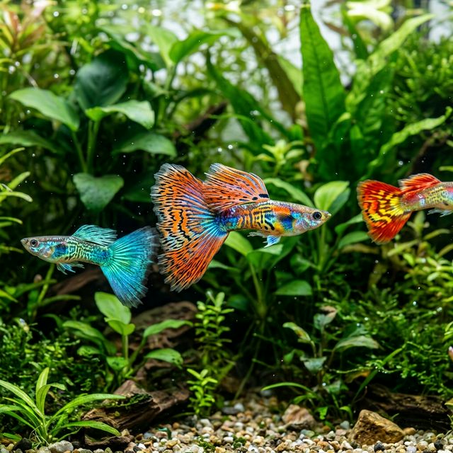 Яскраві самці гуппі в акваріумі