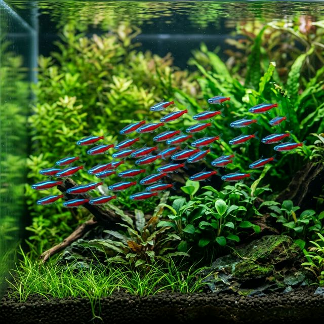 Зграя блакитних неонів у акваріумі