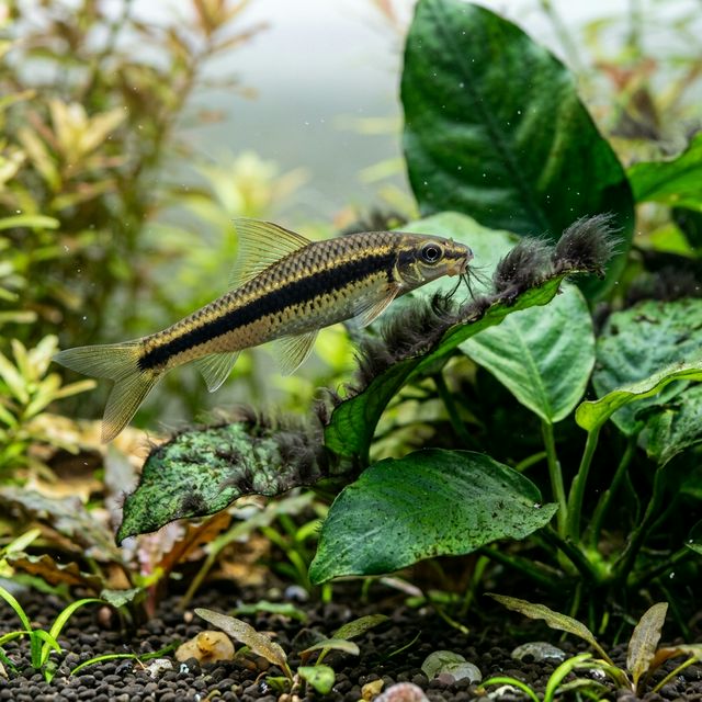 Сіамський водороїд їсть чорну бороду