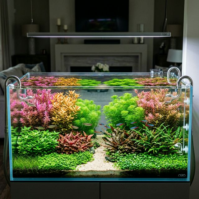 Доглянутий голландський акваріум з каскадним фоном