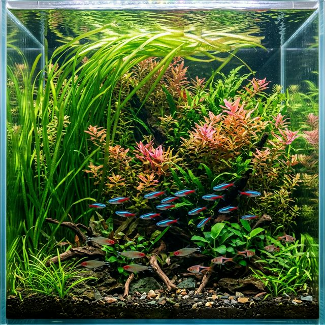 Густі зарості рослин заднього плану в акваріумі